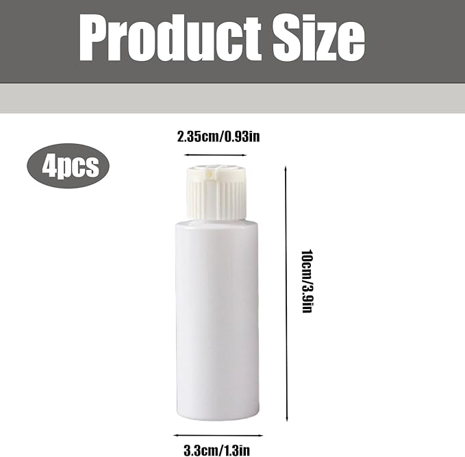 4 Pack 2oz Travel Size Bottles, Refillable Plastic Squeeze Containers with Flip Top Caps, Small Empty Toiletry Dispensers for Shampoo, Lotion, Conditioner