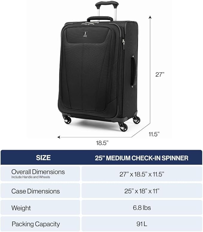 Travelpro Maxlite 5 Softside Expandable Luggage with 4 Spinner Wheels, Lightweight Suitcase, Men and Women, Forest Green, Checked-Medium 25-Inch