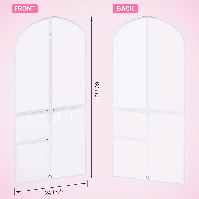Woanger 6 Pcs Garment Bags for Dance Costumes Clear PVC with Zippers Garment Bag with Pockets Dance Costume Organizer Carrier for Storage Cover for Adult (White,24'' X 60'')