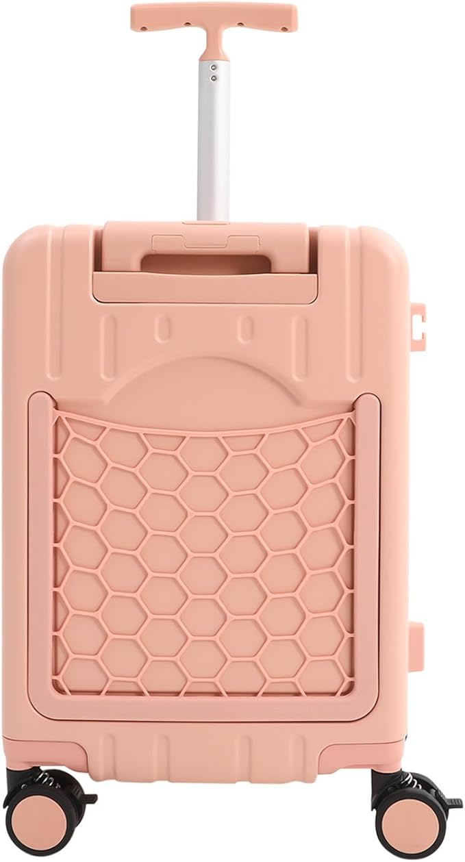 CNCEST 20" Adjustable Double Handle Ride-on Luggage,Travel Carry On Trolley Case with Mesh Pocket for Kids,Children's Ride On Suitcase with Wheels & TSA Lock (StyleB, Pink)