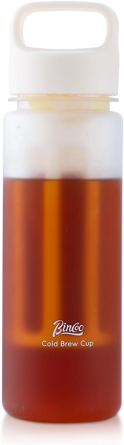 Cold Brew Coffee Maker 15oz, Iced Coffee Maker with Fine Mesh Filter,Cold Brew Travel Cup,Leakproof and Portable Lid (White)