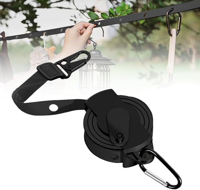 Travel Clothesline, Portable Camping Clothesline, 12 Feet Long with Hole, Used for Hotel Room Cruise Ship Indoor Outdoor (Black)