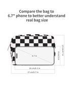 Narwey Small Checkered Makeup Bag for Purse Mini Cosmetic Bag Travel Makeup Pouch Zipper Pouch Cute Make up Bags with Compartments for Women Girls (Black Checkerboard, Small)