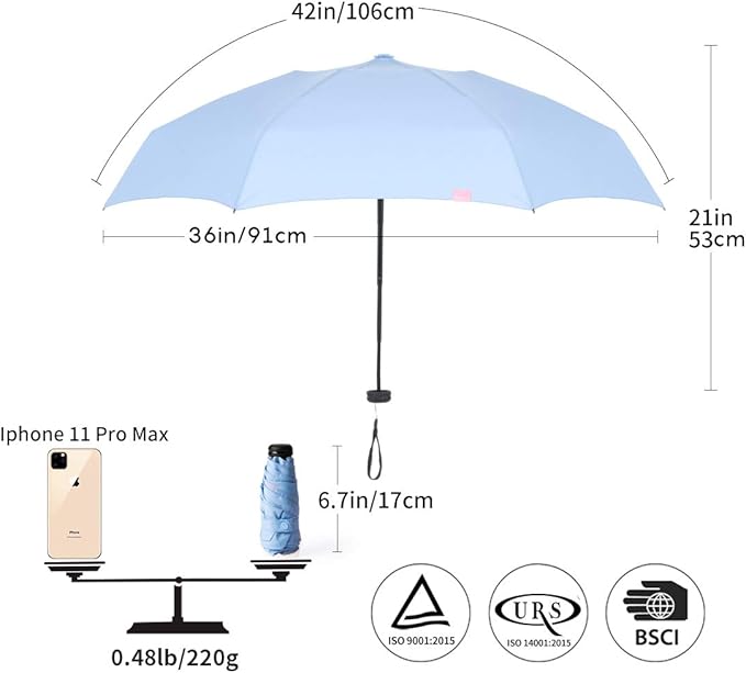 RUMBRELLA Mini Teflon Purse Umbrella With 99% UV Protection for Travel