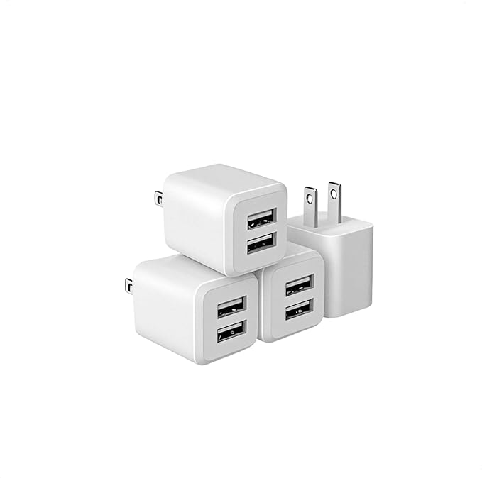 USB Wall Charger, Dual Port Cube Power Adapter Charger Plug Block Charging Box, Dual Port Wall Fast Charging Adapter, Compatible for i Phone 14 13 12 11，Grayish White