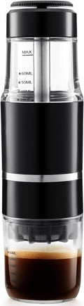 Portable Coffee Maker for Travel & Camping, Travel Lightweight Coffee Machines, Manually Operated, Compatible Ground Coffee & NS Capsule (Black)