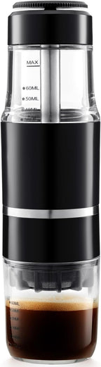Portable Coffee Maker for Travel & Camping, Travel Lightweight Coffee Machines, Manually Operated, Compatible Ground Coffee & NS Capsule (Black)
