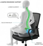 Memory Foam Seat Cushion for Office Chair & Car Seat, Ergonomic Coccyx Cushion for Pressure Relief & Back Support, Non-Slip Comfort Cushion for Driving, Wheelchair, Desk Chair, Home & Travel