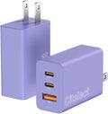 2Pack 65W USB C Charger Block, 3Port Fast Charging Adapter,Type C Fast Charging Blocks Cube PD USBC Wall Plug+QC3.0 USB A Charger Brick for MacBook Pro/Air,iPad,iPhone17/16,Samsung S26/S25&More-Purple