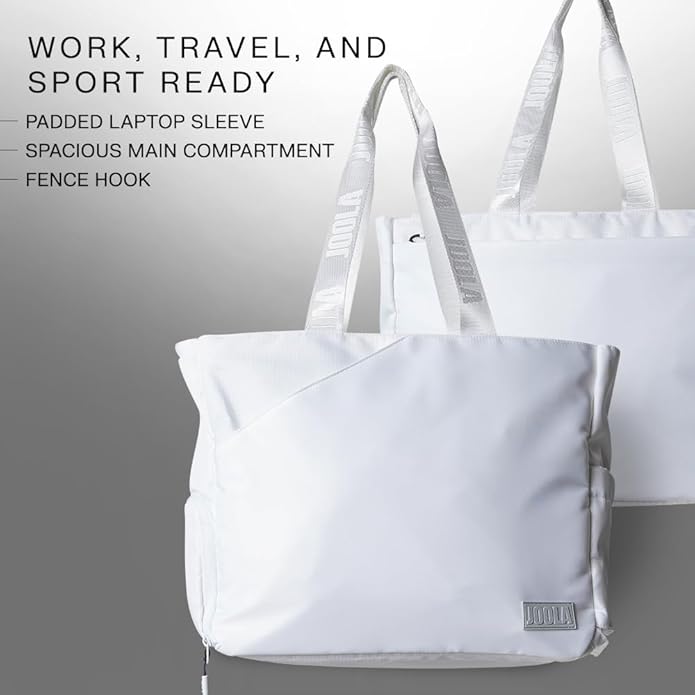 JOOLA Everyday Tote Bag - Pickleball Tote with Paddle Pocket, Laptop Sleeve & Ventilated Shoe Compartment - Black/White/Latte