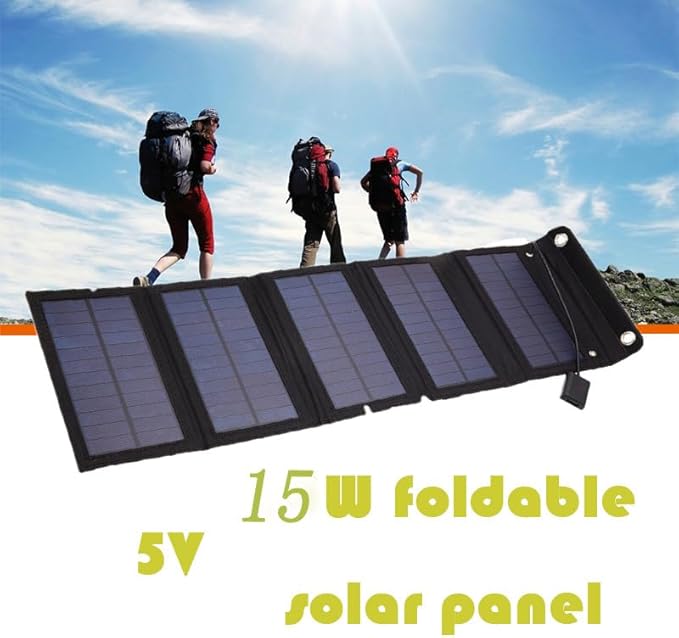 25W Portable Solar Panel Charger Output 15W 5V 1.5A 2USB, Foldable Solar Panel Charger for Laptops Phones,Mini Fans,Ipads,with a USB Extension Cable (Black)