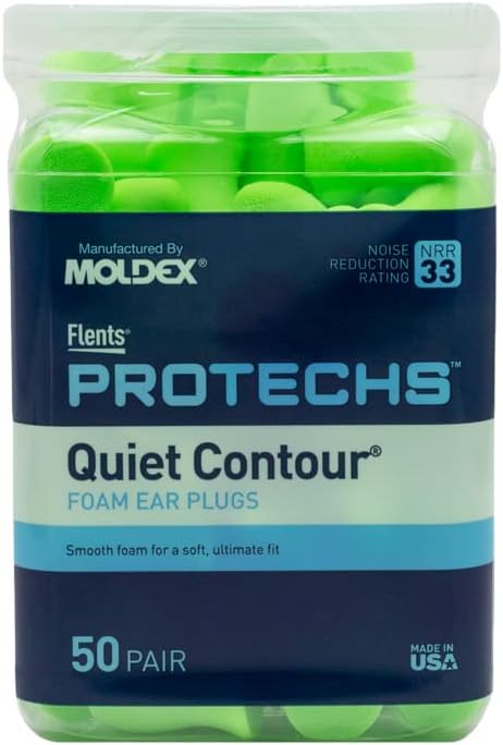 Flents Protechs Foam Ear Plugs, 50 Pair for Sleeping, Snoring, Loud Noise, Traveling, Concerts, Construction, Studying, Work, Shooting, Contour to Ear, NRR 33, Noise Cancelling, Green, Made in the USA