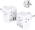 2 Pack Germany France Travel Plug Adapter, Type E/F Power Plug Adapter with 3 Outlets 4 USB Charging Ports(2 USB C), Travel Essentials US to Europe France Germany South Korea Netherlands Spain