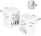 2 Pack Germany France Travel Plug Adapter, Type E/F Power Plug Adapter with 3 Outlets 4 USB Charging Ports(2 USB C), Travel Essentials US to Europe France Germany South Korea Netherlands Spain
