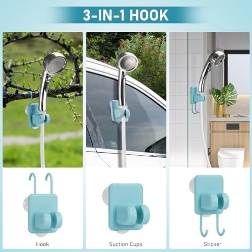 Portable Hot Shower for Camping Shower Tent Kit, 1000W Immersion Heater, Rechargeable Camping Shower Pump, Pop Up Shower Tent with 6.6 Gallons Folding Bucket for Adults Outdoor