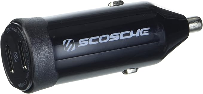 Scosche CPDCC60 PowerVolt 60W Certified Dual USB Type-C + Type-C Fast Car Charger Power Delivery 3.0 with PPS for All USB-C Devices