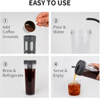 watchget Portable Cold Brew Coffee Maker 34oz/1L Iced Coffee Maker and Tea Brewer Leak-Proof Removable Fine Mesh Filter Perfect for Outdoor Camping Trip (Dark Grey)