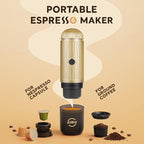 Portable Espresso Machine For Travel, USB-C Charging, Self-Heating Electric Espresso Maker, 19 Bar Mini Coffee Maker On the Go For Camping/Hiking, Ground Coffee & NESPRESSOpods (Light Gold)