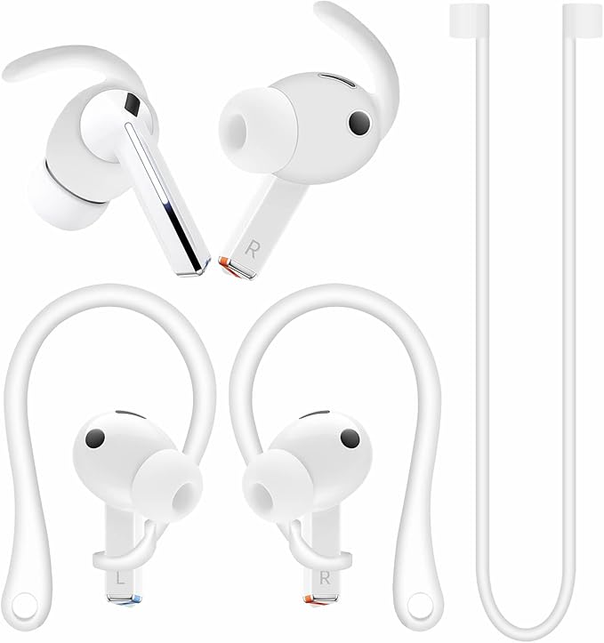 A-Focus Galaxy Buds 3 Pro Anti-Slip Kit Replacement Ear Hooks Sport Ear Tips Non-Slip Silicone Eartips and Covers Gel Wings Ergonomic Design Strap Compatible with Samsung Galaxy Buds 3 Pro White