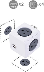 Surge Protector Power Board, 4 - Outlet Extender Multi - Plug Socket with 2 USB Charging Ports, 175 Joules Protection, Suitable for Homes, Offices, ETL - Certified (Grey)