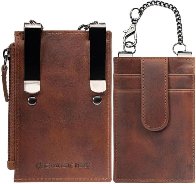 RFID Blocking Boot Wallet with Security Chain & Zipper Lock – Genuine Leather Wallets for Men, Travel Wallets Women, Minimalist Leather Card Holder