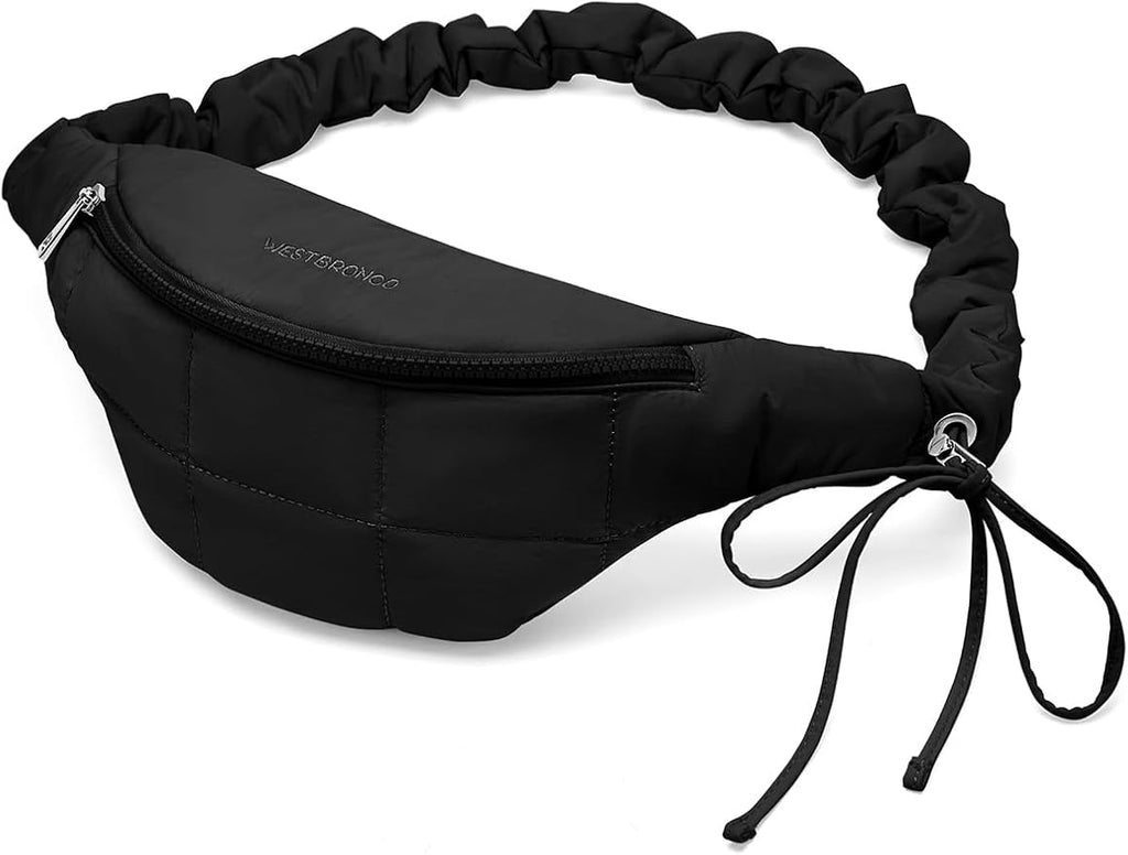 WESTBRONCO Puffer Fanny Packs for Women Small Crossbody Sling Bag, Nylon Quilted Belt Bag for Travel Hiking Running Waist Bag with Adjustable Strap