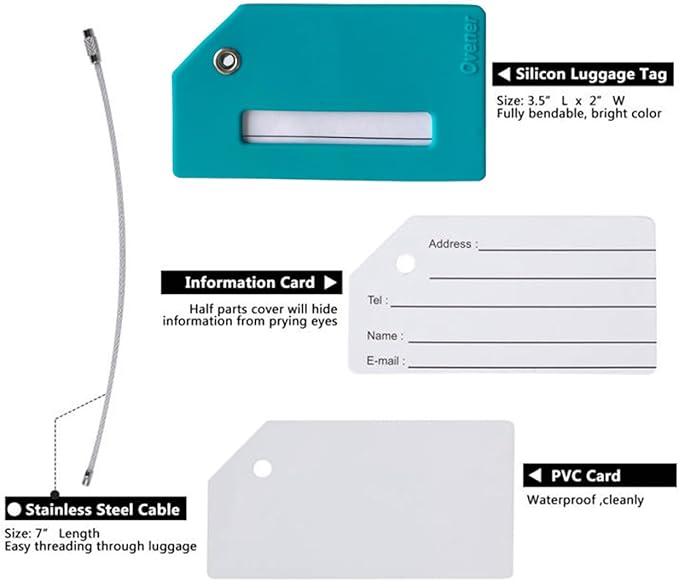 Silicone Luggage Tag with Name ID Card Perfect to Quickly Spot Luggage Suitcase
