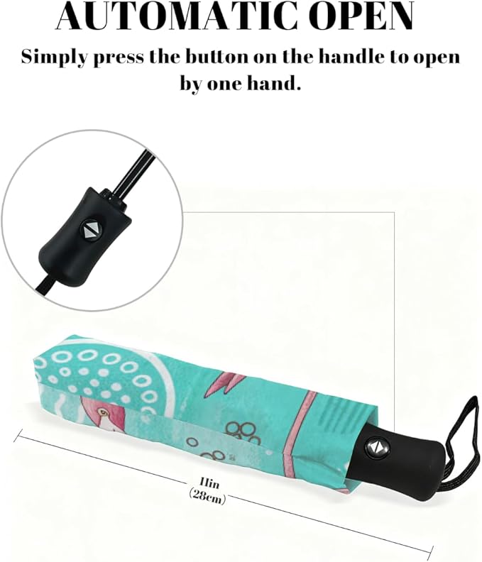 Travel Umbrella for Rain - Flamingo Windproof Compact Automatic Reverse Folding Umbrellas for Kids Women, Cute Small Auto Open Close Umbrella for Backpack, Commute, Car