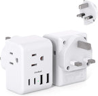 2 Pack US to UK Ireland Travel Plug Adapter, Type G Power Plug Adapter with 3 Outlets 4 USB Ports(2USB C), European Travel Plug Adapter for USA to England London Scotland British Qatar Irish Hongkong
