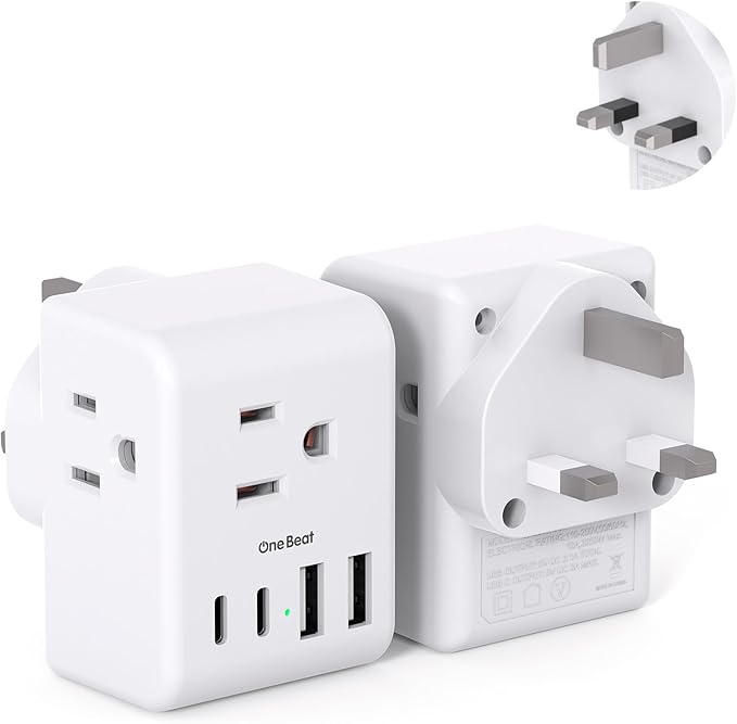 2 Pack US to UK Ireland Travel Plug Adapter, Type G Power Plug Adapter with 3 Outlets 4 USB Ports(2USB C), European Travel Plug Adapter for USA to England London Scotland British Qatar Irish Hongkong