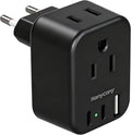 Black European Travel Plug Adapter USB C, International Plug Adapter, US to Europe Adapter Plug 2 Outlets 3 USB Ports(2 C Port), Type C Power Adapter to Iceland Italy France Portugal Spain Germany