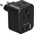Black European Travel Plug Adapter USB C, International Plug Adapter, US to Europe Adapter Plug 2 Outlets 3 USB Ports(2 C Port), Type C Power Adapter to Iceland Italy France Portugal Spain Germany