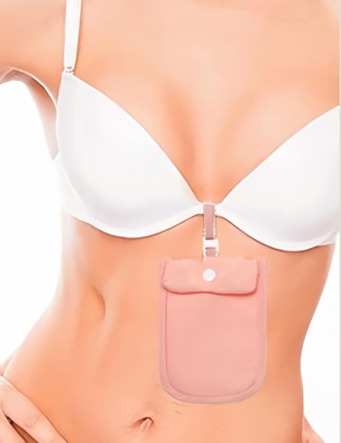uvbws2PCS Travel Hidden Bra Wallet - Travel Women's Neck Bag - Hidden Money Bag with Adjustable Elastic Band - Ensuring Safe Travel of Valuable Items-Pink+Black