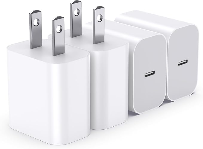 USBC Charger Block for iPhone 17 Charging Plug,MFI Certified Fast USB C Wall Cube 4Pack Power Adapter for iPhone 17/Air/16/16E Pro/Plus/Pro Max/15/14/13/12/11,for iPad Air/Mini USB-C Charge Brick Box
