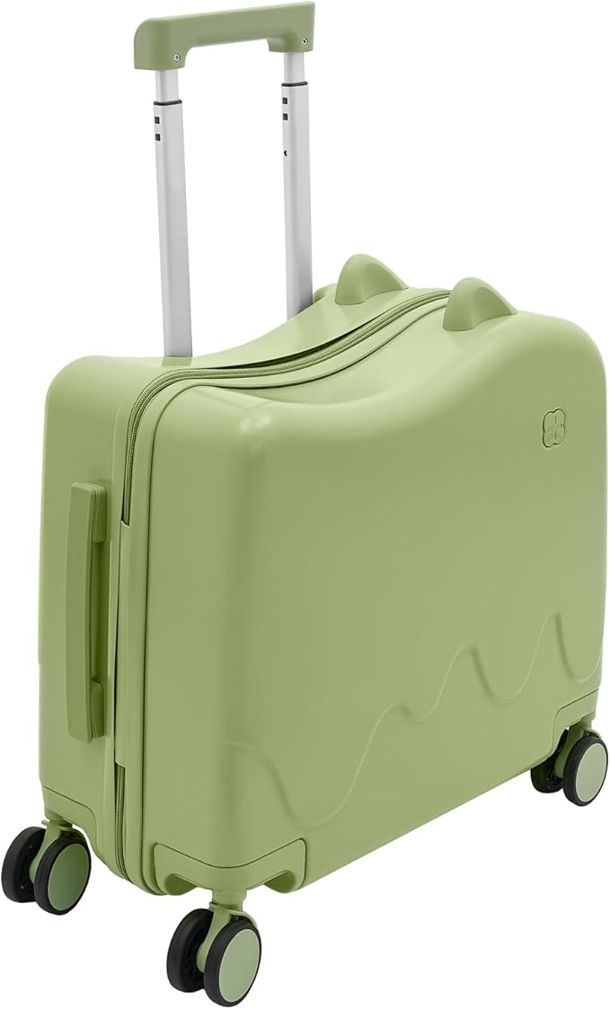 18" Kids Ride-On Suitcase,Children's Carry On Luggage Case,Rolling Luggage With Lock,Travel Trolley Case for Short Trips,School Trips,Outings (Olive green)