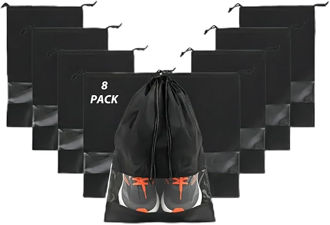 8 Pack Large Shoes Bag, Travek Shoes Bag Organizer for Home, Outdoor, Sports, Golf, Travel, Gem (Black)