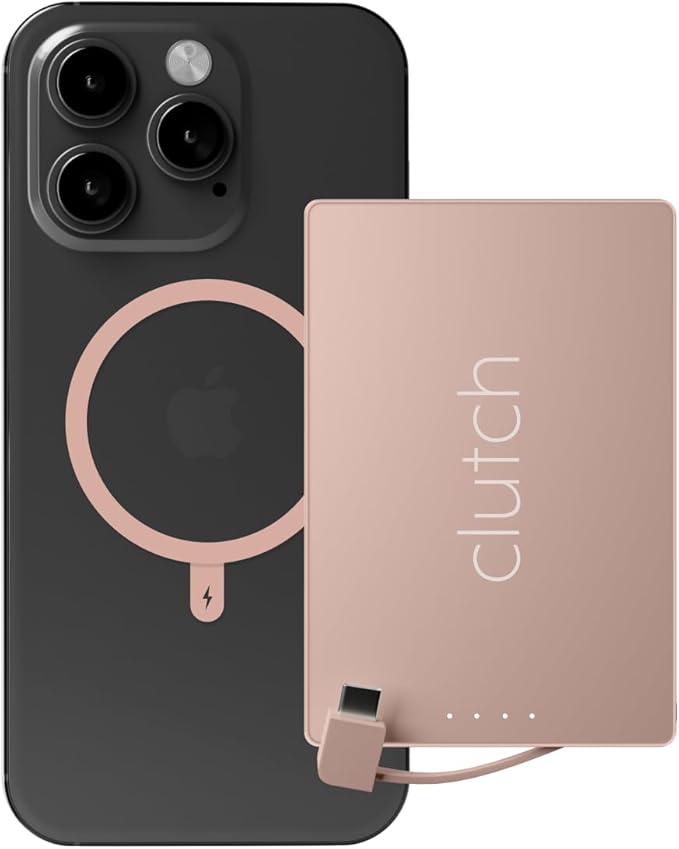 Clutch - Pro USB-C Portable Charger - Compatible with iPhone 15, 16, 17 & Android Devices - Power Bank Magnetic Battery - TSA Travel Approved - USB Rechargeable - Built-in Cable - 5000 mAh - 3.7oz