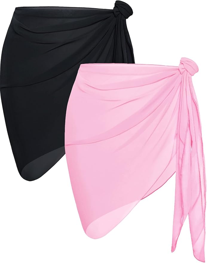 CHICGAL 2 Pieces Women Beach Sarong Bathing Suit Wrap Skirt Sheer Bikini Swimsuit Cover Ups for Swimwear