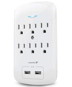 Fosmon 6 Outlet Wall Surge Protector Outlet Wall Mount, USB in Wall Charger Surge Protector (1200 Joules), 2 USB ports 3.4A, 1875W, 3-Prong Grounded