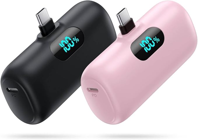 Small Portable Charger for iPhone 17/16/15 Series,5000mAh 3A PD USB C Power Bank,Mini LCD Display Battery Pack for iPhone 17/17Pro/16Plus/16Pro/15Pro Max,Samsung,Android/Moto/LG etc (Pink)