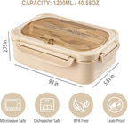 NatraProw Bento Box for Adult, 1200 ML Lunch Containers, LeakProof Lunch Box with Utensils, BPA Free, 3 Compartment Bento Box Microwave Safe, Khaki