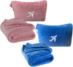 BlueHills Soft Travel Blankets Mini Value Pack Set of 2 - Premium Airplane Travel Essential Flight Blanket Throw in a case with Strap Compact for Car Plane Travel Gift – Pink and Royal Blue.
