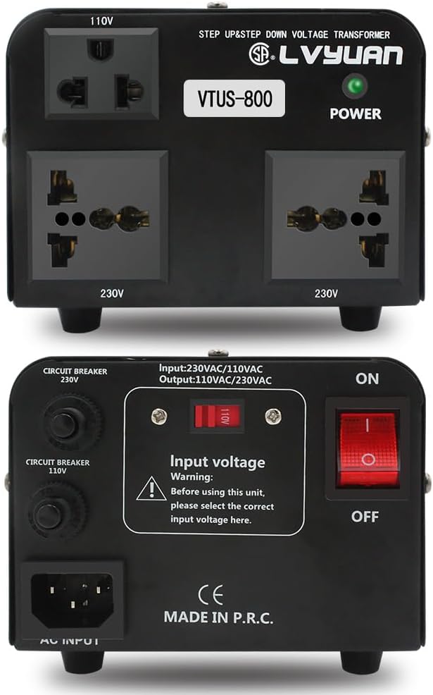 Cantonape Voltage Transformer Converter 800 Watt Step Up/Down Convert from 110-120 Volt to 220-240 Volt and from 220-240 Volt to 110-120 Volt with 1 US Outlets, 2 Universal Outlets