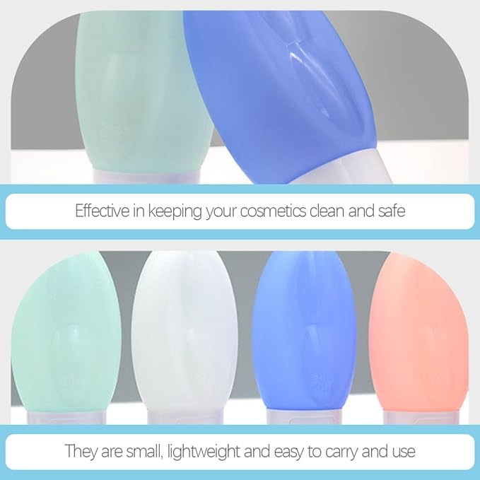 4pcs 90ml Silicone Refillable Travel Bottles for Toiletries, Leak Proof Shampoo Container Set with Peach Pink, White, Light Green, Sky Blue for Portable Personal Care
