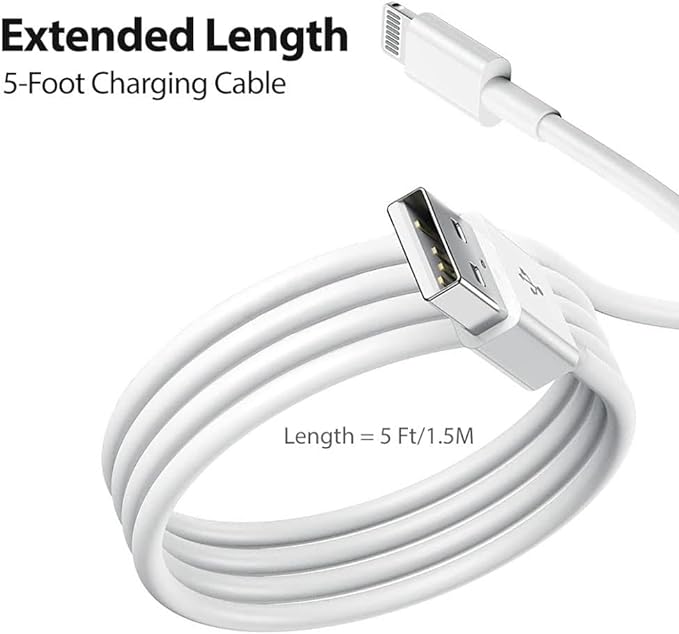 iPhone Charger [MFi Certified] - Travel & Home Wall Charger with 5ft Cable, Compatible with iPhone 14, 13, 12, 11, SE, X, 8, 7, 6, 5, iPad Mini, iPod Touch & iPods