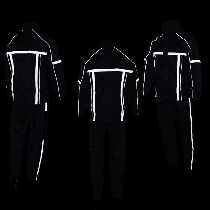 Milwaukee Leather MPM9510 Men's Black Water-Resistant Motorcycle Rain Suit with Hi Vis Reflective Tape