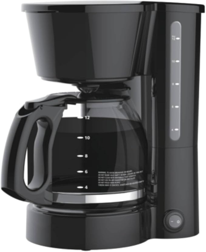 Coffee Maker, 12 Cup Drip Coffee Machine with Glass Carafe, Compatible with Ground&Tea Leaves – Portable Small Cafetera for Home, Office, Travel & Camping-Black