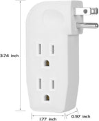 3 Way Vertical Outlet Wall Tap Outlet Splitter Extender with 3 Prong Plug for Behind Furniture, Turn One Outlet Into Three, 2 on the Right Side and 1 on the Left Side, White, ETL Listed