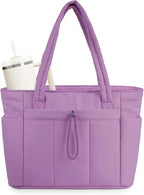 Wandering Nature Puffer Tote Bag with Cup Holder & Laptop Compartment & Trolley Sleeve for Travel, Work, Nurse, Women