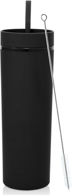 Volhoply 20oz Plastic Skinny Tumbler,Double Wall Tumblers with Lid and Straw,Reusable Travel Iced Coffee Mug,BPA Free Matte Acrylic Water Cups With Straw for Parties,DIY Gifts(Black,1 Set